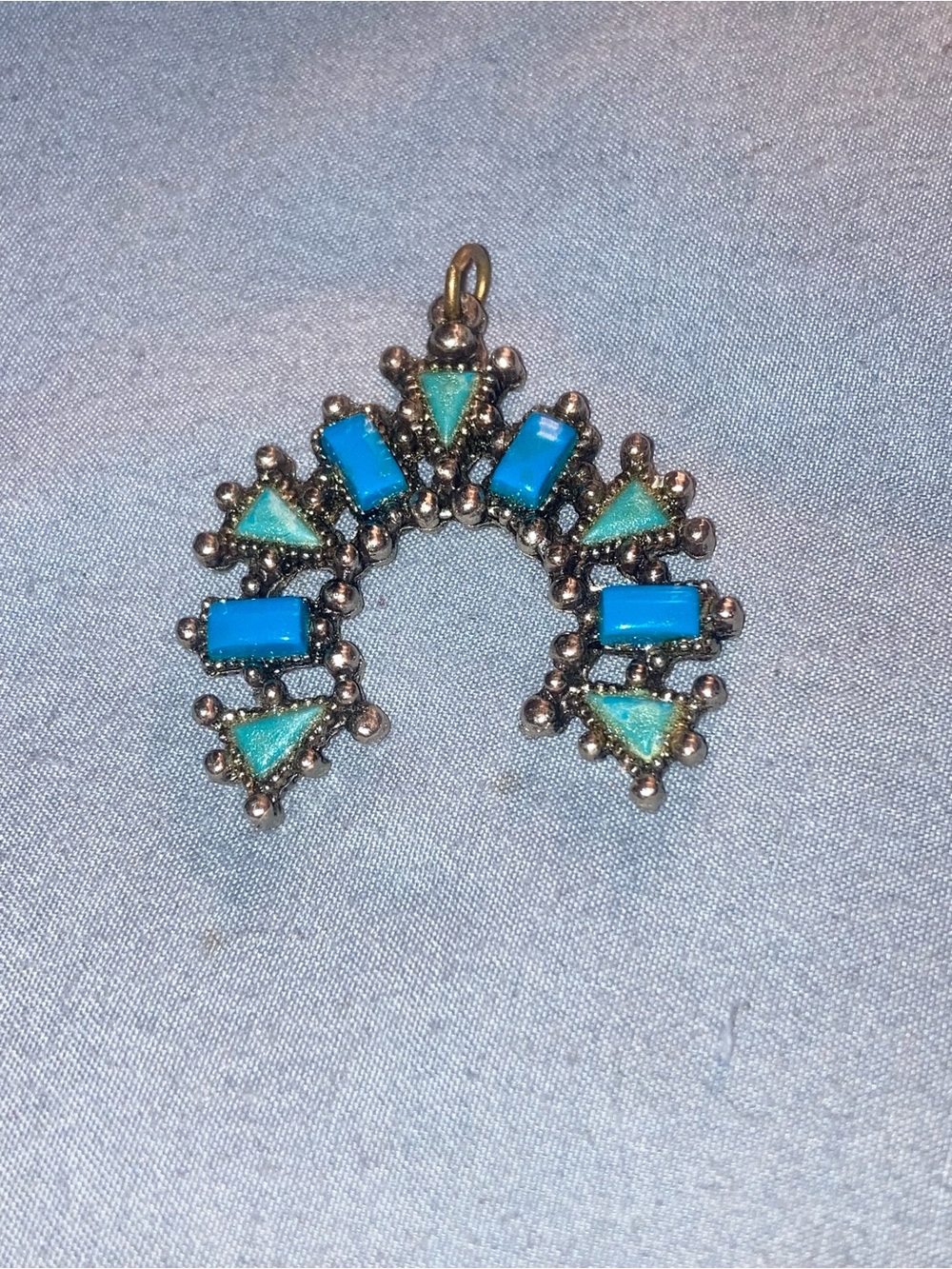 Vintage Turquoise Blue & Aqua Crescent Pendant Necklace - Women Jewelry